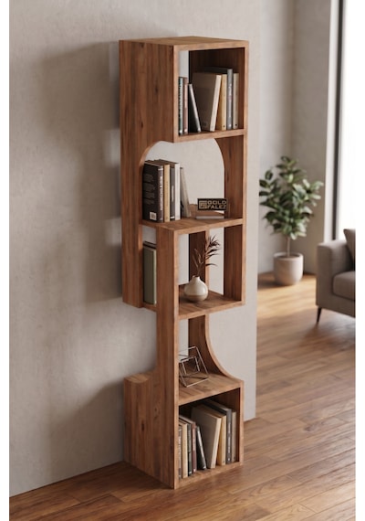 5 Katlı Modern Ahşap Dekoratif Kitaplık Ve Raf Ünitesi