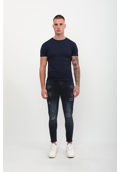 Erkek Skinny Fit Destroy Lacivert 001