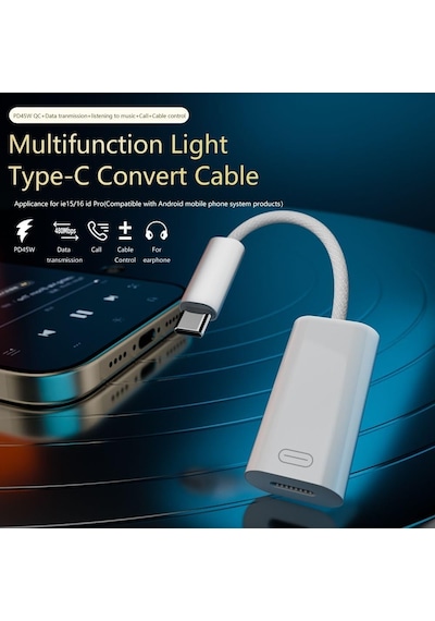 45w Type C To Lightning Kulaklık Dönüştürücü Hızlı Şarj İphone İpad Macbook Yuva Çevirici Müzik Dinleme Arama Otgklk