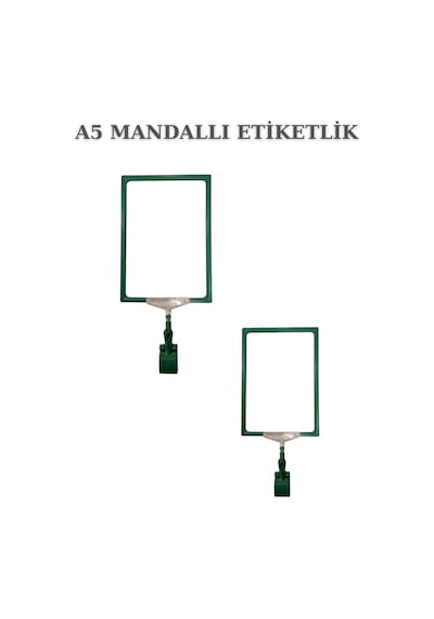 2 Adet Yeşil A5 Mandallı Raf Sepet Etiketi Çerçeveli Etiketlik Yeşil