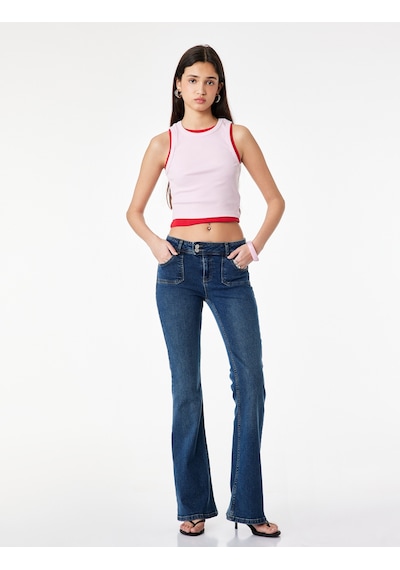 Koton Düğme Detaylı Düşük Bel Pamuklu İspanyol Paça Denim Pantolon - Flare Jeans Koyu İndigo 6sal40263md Indigo