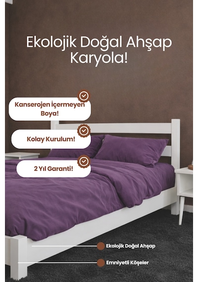 Natura Masif Ahşap Karyola Vernik 90x190
