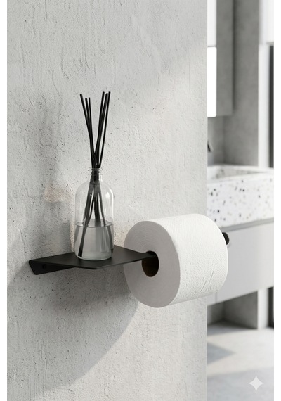 Telefon Raflı Siyah Metal Tuvalet Kağıtlığı Modern Wc Kağıt Tutucu Banyo Aksesuarı Siyah