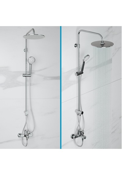 Adell Lido Rain Duş Sistemi + Lento Banyo Bataryası 2 Parça Set Parlak Krom Krom