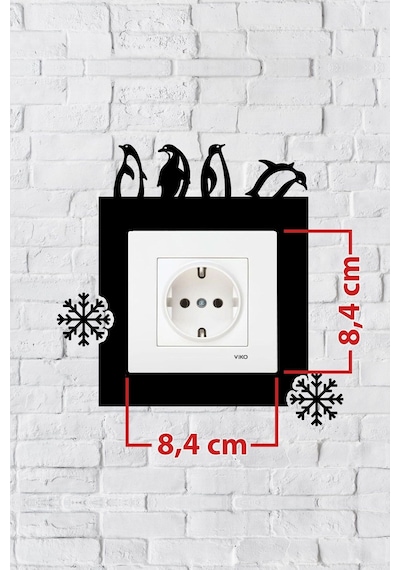 Penguen Tasarım Priz Çerçevesi İç Ölçü 8,4x8,4 Cm Dekoratif Priz - Anahtar Çerçevesi - Duvar Susu Siyah