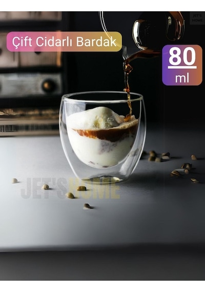 3 Lü Set Espresso Bardağı 80 Ml Kahve Bardağı Çift Cidarlı Bardak Viski Bardağı Şeffaf