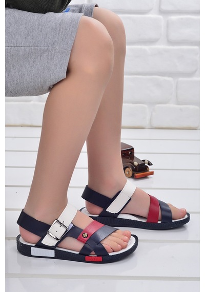 Kiko Kids Kiko Şb 2517-26 Orto pedik Erkek Çocuk Sandalet Terlik Lacivert - Lacivert - Kırmızı