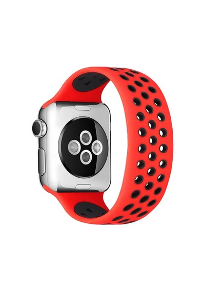 Newface Apple Watch 42mm Ayarlı Delikli Silikon Kordon - Kırmızı-siyah