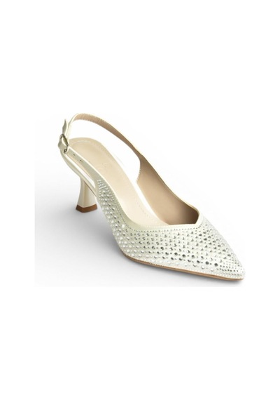 Fox Shoes Y676198104 Sedef Kumaş Taşlı Alçak Topuklu Kadın Abiye Ayakkabı