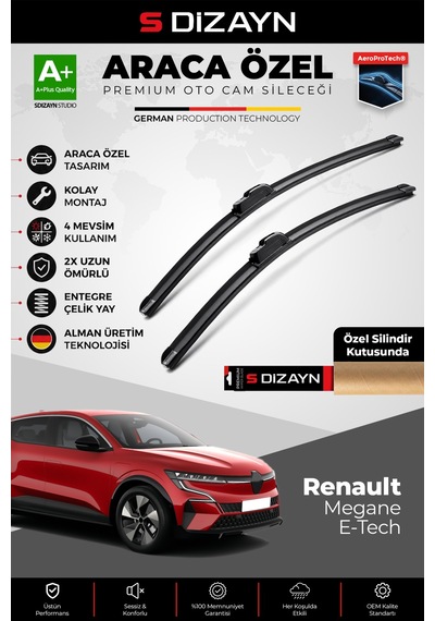 S-dizayn Renault Megane E-tech Ön Cam Silecek Seti 2021 Üzeri Premium Araca Özel 65-40 Cm A+ Kalite