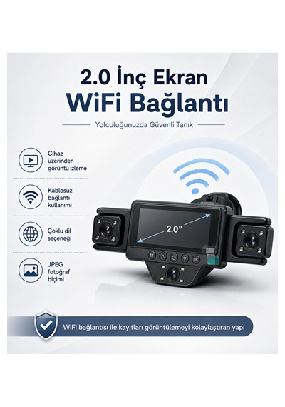 Araç İçi 5 Kameralı Wifi Kayıt Kamerası 2.0 İnç Ekran Full Hd 1080p 170 Geniş Açı
