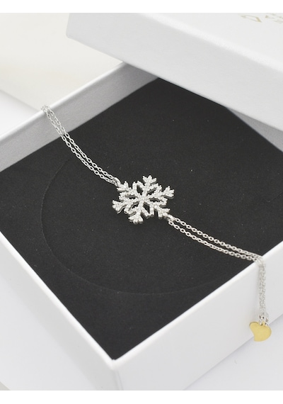 Diamond Seri Zirkon Taşlı Kar Tanesi Snowflake Gümüş Bileklik Gümüş