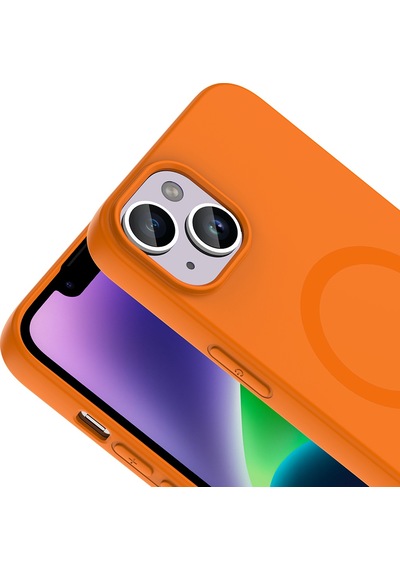 Maks Technology iPhone Uyumlu 13 Kılıf M-safe Şarj Özellikli Mkst Aris Silikon Kapak - Turuncu