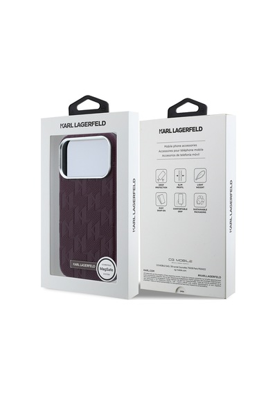 Apple iPhone 18 Pro Uyumlu Kılıf Karl Lagerfeld Lisanslı M-safe Özellikli Kl Yazılı Hot Stamp Kapak Bordo