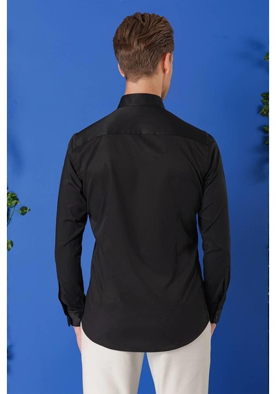 Efor Slim Fit Düğmeli Yaka Uzun Kol Pamuklu Klasik Siyah Gömlek Gk 716 Siyah