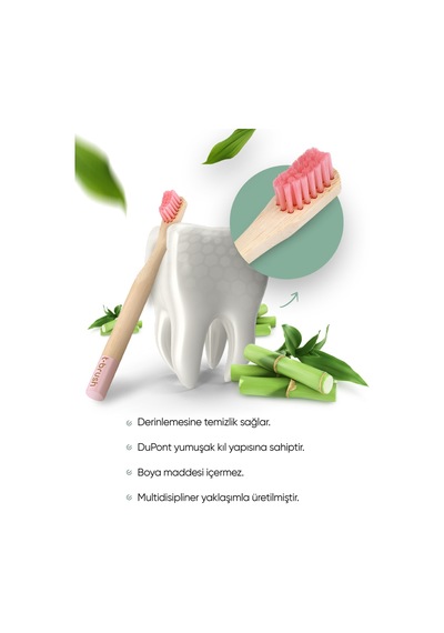 Tbrush Pembe Bambu Diş Fırçası - Soft (yumuşak) + Paslanmaz Çelik Dil Temizleyici + Diş Fırçası Kabı
