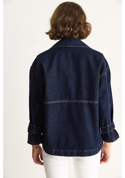 Shade Kadın Geniş Yaka Uzun Kollu Ayarlanabilir Manşetli Denim Ceket 6089 60283543 - Lacivert