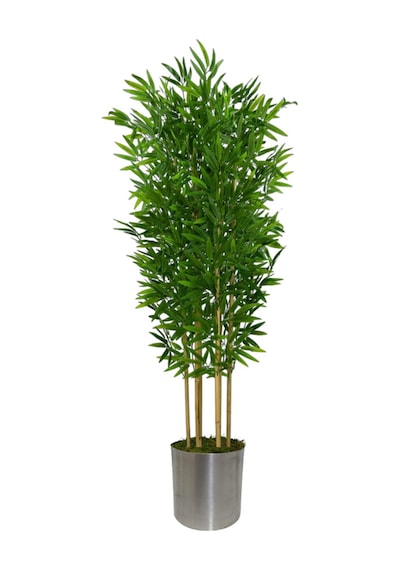 Yapay Bambu Ağaç 150 Cm 6 Dallı Yogun Yaprak Metal Gümüş Saksı Yeşil
