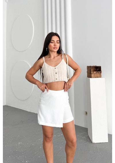 HLT Jeans Beyaz Kadın Slim Yandan Fermuarlı Yüksek Bel Kısa Keten Şort Etek Mia-4557 Beyaz HLT Jeans Beyaz Kadın Slim Yandan Fermuarlı Yüksek Bel Kısa Keten Şort Etek Mia-4557 Beyaz