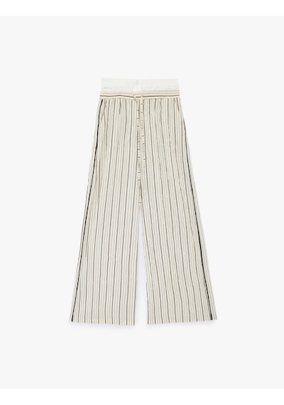 Koton Viskon Kumaş Yüksek Bel Düğme Detaylı Geniş Paça Çizgili Pantolon Ekru Çizgili 6sak40353uw Koton Viskon Kumaş Yüksek Bel Düğme Detaylı Geniş Paça Çizgili Pantolon Ekru Çizgili 6sak40353uw