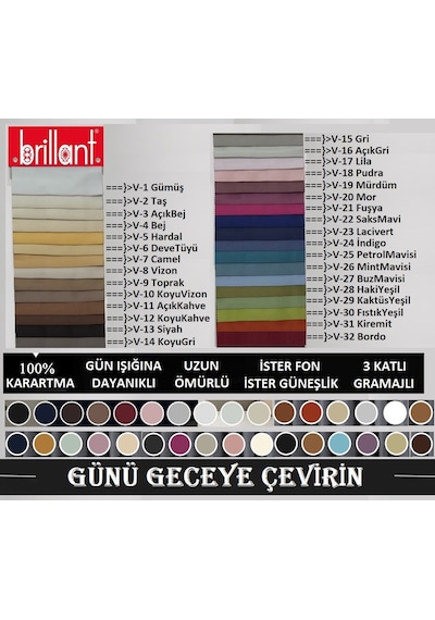 Brillant Blackout %100 Karartma Güneşlik Fon Perde 32 Renk Brillant Blackout %100 Karartma Güneşlik Fon Perde 32 Renk
