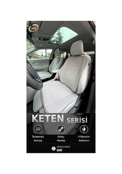 Fiat Egea Cross 2020-2026 Ön Ve Arka Koltuk Terletmez Dolgulu Keten Koltuk Minder / Kılıf Set Gri