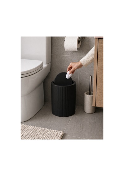 Novaflip Açılır Kapaklı Yuvarlak Çöp Kovası 6,25 L Kompakt & Modern Tasarım 22 19 Cm Siyah