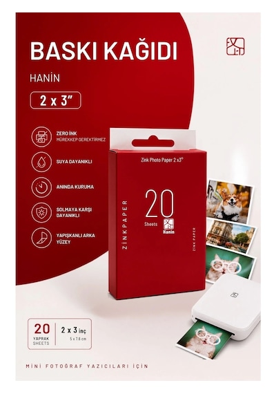 Hanin Mini Yazıcı Fotoğraf Kağıdı Anında Baskı - 20 Adet