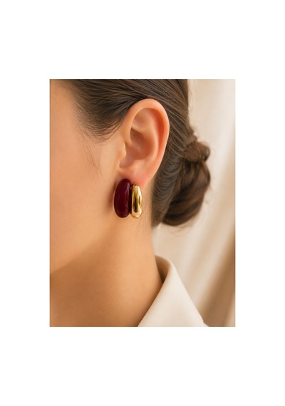 Bombeli Bordo Gold Detay Vintage Küpe Bordo Bordo