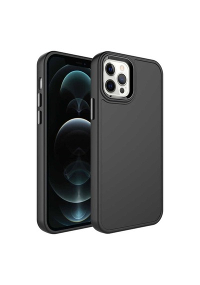 Apple Uyumlu iPhone 14 Pro Kılıf Metal Çerçeve Ve Buton Tasarımlı Sert Zore Botox Kapak Siyah