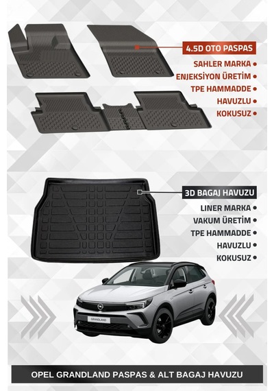 Sahler Opel Grandland 2017-2024 Uyumlu 4.5d Premium Havuzlu Oto Paspas Ve Liner Marka 3d Alt Bagaj H