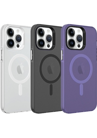 More Tr Apple Uyumlu iPhone 14 Pro Kılıf Zore Magsafe Şarj Özellikli Buzlu Transparan C-pro Sert Kapak