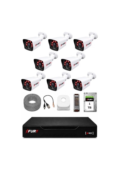 Fury 8 Kameralı Güvenlik Kamera Seti 2mp 1080p Full Hd 6 Atom Led Gece Görüşlü 1 Tb Hdd 5525