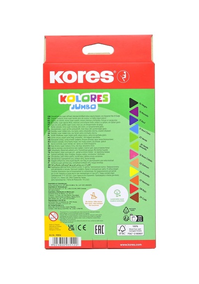 Kores Kolores Jumbo, Boyama Kalemi 3-kant Kalemtıraş, 12 Renk 124-Pembe