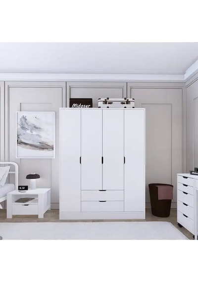 140 Cm Mat Beyaz 4 Kapılı 2 Çekmeceli Elbise Dolabı - Gardırop Beyaz 140 Cm Mat Beyaz 4 Kapılı 2 Çekmeceli Elbise Dolabı - Gardırop Beyaz