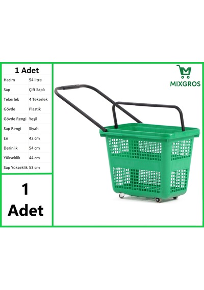 Tekerlekli Plastik Market Alışveriş El Sepeti 54 Litre Yeşil 1 Adet