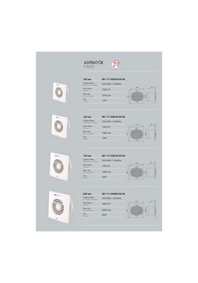 Banyo Ve Tuvalet Aspiratörü 150 Mm