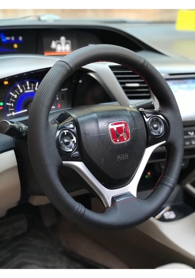 Honda Cıvıc Fb7 Araç İçin Kırmızı Dikişli Çift Desenli Deri Araç Direksiyon Kılıfı Siyah