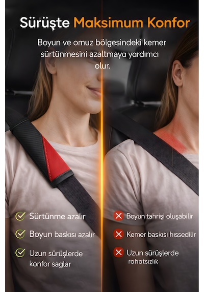 Emniyet Kemeri Kılıfı 2 Adet Deri Carbon Yumuşak Dolgulu Boyun Konfor Emniyet Kemer Pedi - Kmrx1