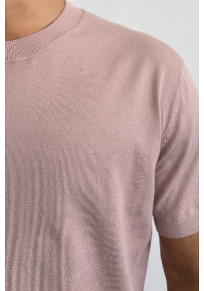 Tarz Cool Erkek Slim Fit Bisiklet Yaka Triko T-shirt Pembe