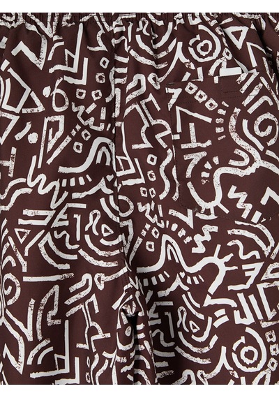 Lcw Swımwear Kahverengi Diz Hizası Boy Desenli Erkek Deniz Şortu