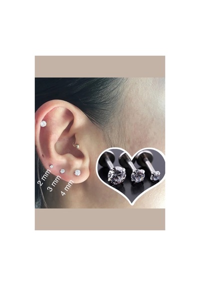 Cerrahi Çelik Zirkon Taşlı Piercing Küpe 6 Mm Barlı Taş Ebat Seçiniz Gümüş