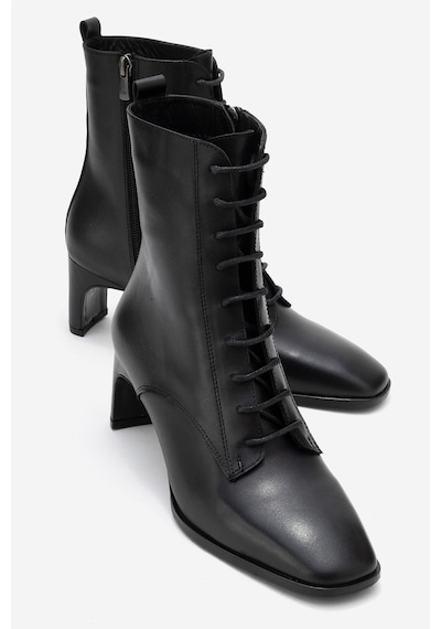 Luvishoes Luvi Shoes Sudy Siyah Cilt Hakiki Deri Bağcıklı Kadın Blok Topuklu Bot Siyah