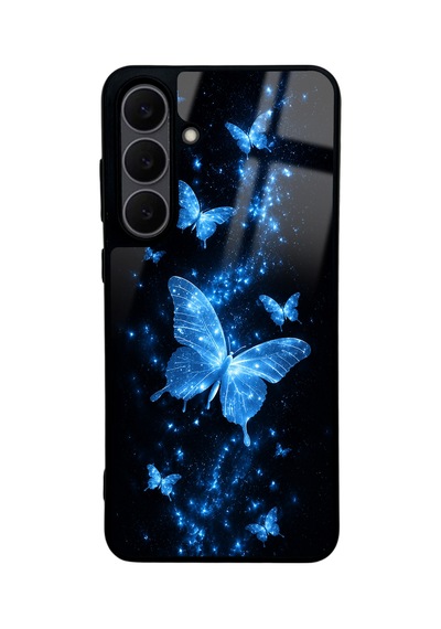 Samsung S25 Fe Blue Galaxy Uyumlu  Butterfly Tasarımlı Glossy Telefon Kılıfı Mavi