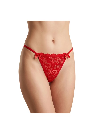 Moda Dua Kırmızı Fiyonk Detaylı Çiçek Dantelli String Külot Tm1518