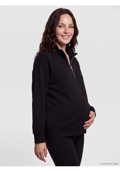 Lcw Comfort Siyah Dik Yaka Soft Touch Kadın Sweatshirt