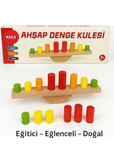 Ahşap Denge Kulesi Renkli Silindirli Eğitici Motor Beceri Ve Koordinasyon Oyunu