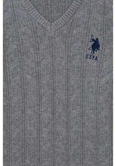 U.S. Polo Assn. Erkek Çocuk Gri Melanj Basic V Yaka Kazak 50293535-VR086