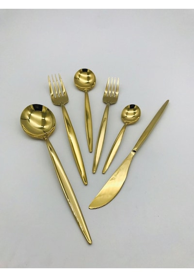 Lizbon 36 Parça Titanyum Gold Çatal  Kaşık Bıçak Seti Gold