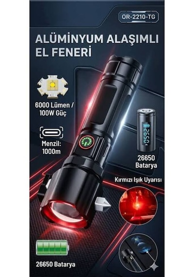 Gold Orion Or-2210-tg 6000 Lümen 100w Şarjlı El Feneri Siyah